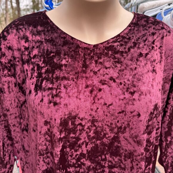 Dazzle Up Velvet Floral Pullover Top 3X Burgundy Pink Hi-Lo Flowy Gypsy Boho - Picture 3 of 12